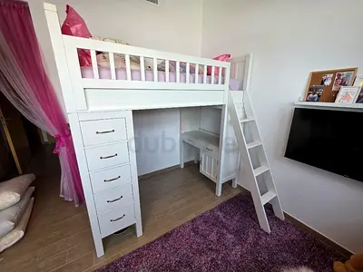 Pottery Barn White wooden loft bed with built-in drawers and desk - very good condition.