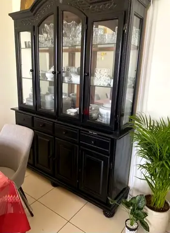 Large Black Wooden Display Cabinet / China Cabinet with Glass Doors