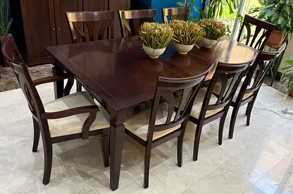Solid Wood 8-Seater Dining Table with Chairs - Dark Finish