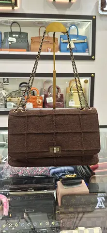 Brown Quilted Flap Shoulder Bag with Chain Strap