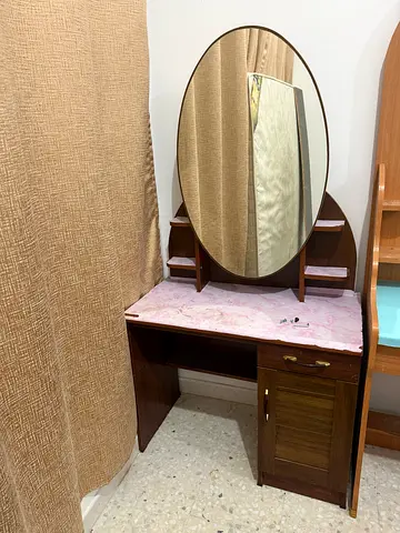Wooden Dressing Table with Oval Mirror and Marble Top