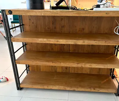 Wooden Industrial 4-Tier Open Shelf Unit with Metal Frame
