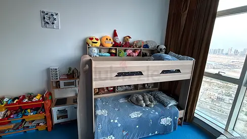 Childrens Bunk Bed with Built-in Shelves and Mattress - Good Condition