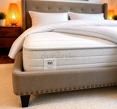 King Size Bed Set + Mattress + 2 Side Tables (OC HOME - NEVER USED)