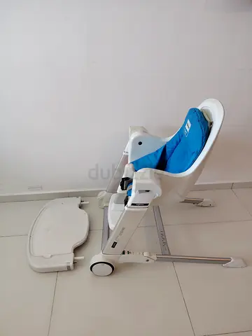 Adjustable Baby High Chair with Tray - White  Blue
