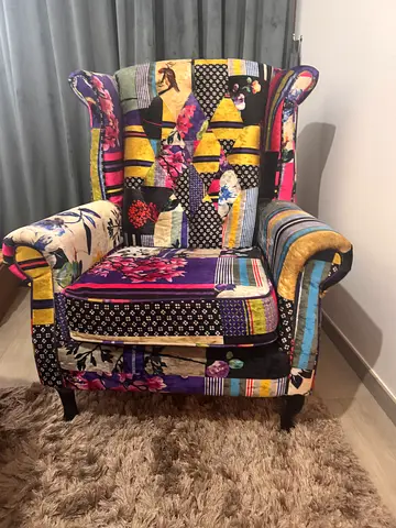 Colorful Patchwork Accent Armchair - Floral Upholstery