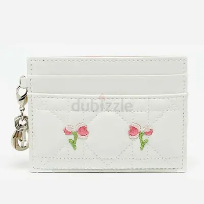 Authentic Dior Lady Dior Freesia White Cannage Leather Card Holder