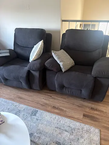 Pair of Comfortable Dark Grey Recliner Armchairs - Good Condition