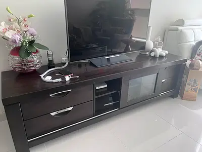 Home center Dark brown TV Entertainment Unit with Glass Door and Drawers- solid wood- urgent sale