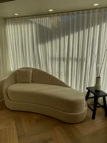 Curved Bouclé Chaise Lounge Sofa - Cream, Modern Designer Style