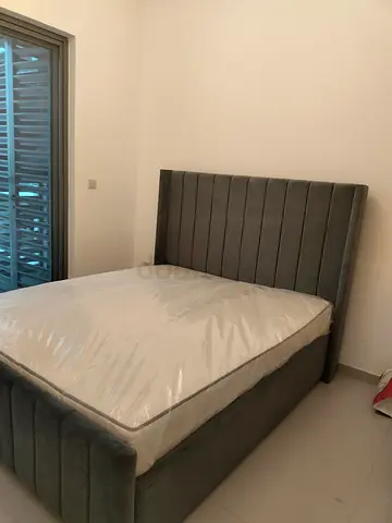 Gray Upholstered Double Bed with Storage, New