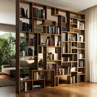 Large Modern Wooden Room Divider Bookshelf - Open Shelving