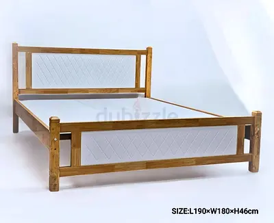 Wooden Double Bed Frame with White Panel Headboard  Footboard (L190×W180×H46cm)