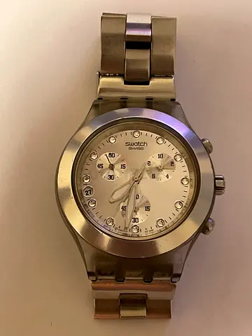 Swatch stainless steel chronograph watch, silver dial