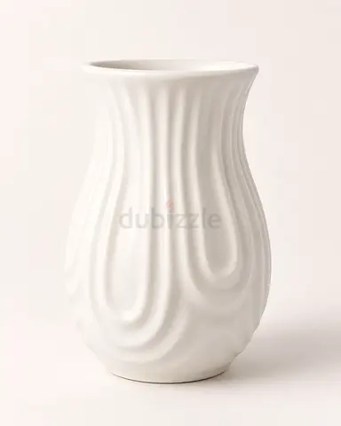 White Ceramic Decorative Vase - Ripple Pattern