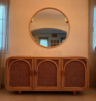 Rattan 3-Door Sideboard / Console with Woven Cane Fronts / Handcrafted Rattan  Bamboo Sideboard /