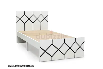Modern White Single Bed Frame with Geometric Headboard  Footboard (L190×W90×H46cm)