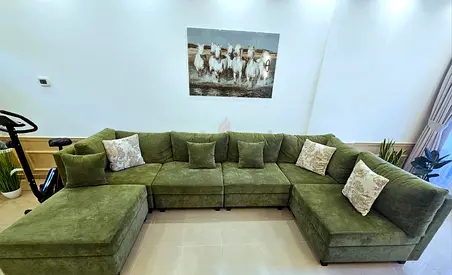 6-Seater Modular Sectional Sofa - Olive Green | Reconfigurable Layouts