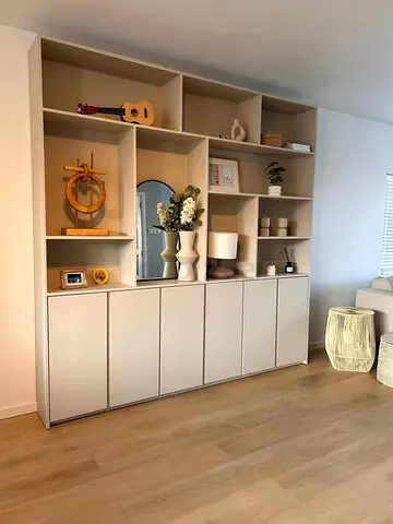 Large Modern Built-in Storage Cabinet / Wall Bookcase - Light Beige