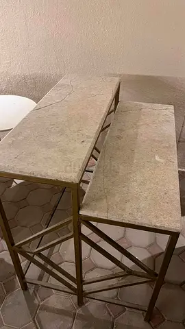 Pair of Marble-Top Console Tables with Brass Frame