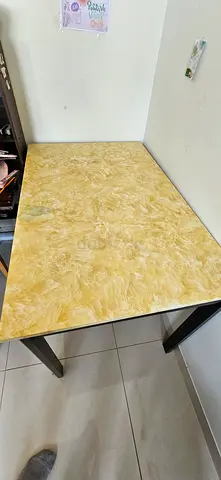 Used Marble-Top Dining Table with Metal Legs - Good Condition
