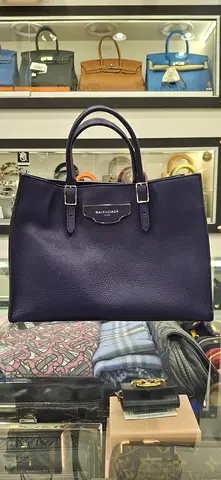 Balenciaga Navy Blue Leather Tote Bag