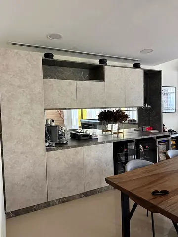 Custom Marble Kitchen Bar Unit | Built-in Wine Coolers | Mirror Backsplash | JLT, Dubai