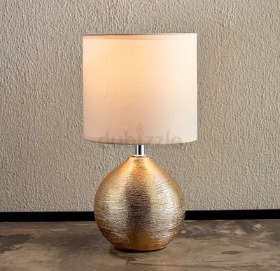 Gold Textured Table Lamp with White Drum Shade - excellent condition