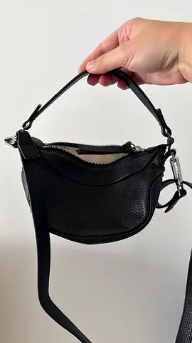 By Far Black Leather Mini Saddle Bag with Detachable Strap
