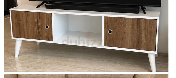 Mid-century Modern TV Stand / Entertainment Unit - White with Wood Doors