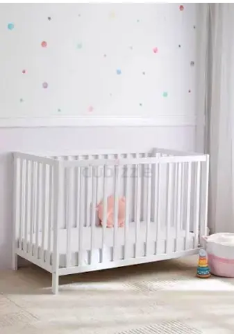 White Baby Crib - Solid Wood, Good Condition