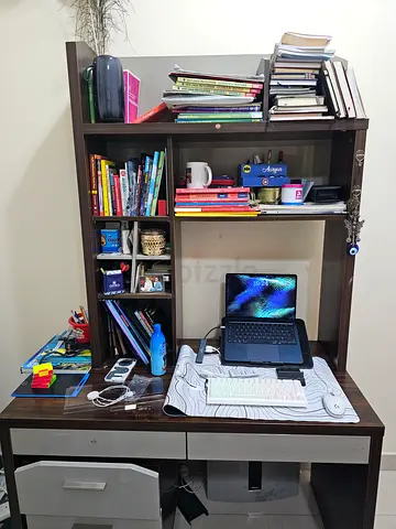 (negotiable) Home Office Desk Dark Wood With Malamine Finish With Bookshelves and Drawer (L-shaped)