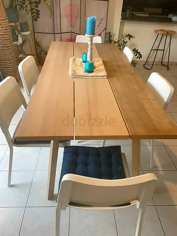 Solid Wood Dining Table with 6 Chairs - Light Oak Finish
