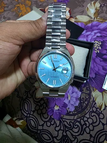 Stainless steel mens wristwatch with luminous dial