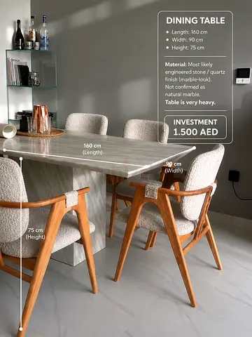 Modern marble-look dining table 160cm
