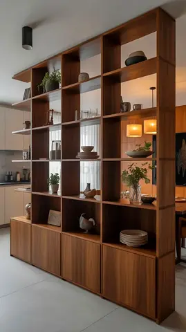 Large Wooden Room Divider Shelf Unit — Solid Storage Display