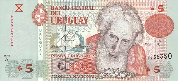 URUGUAY 5 PESOS BANKNOTE 1998