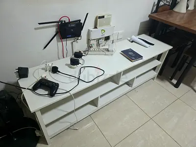 White Low TV Unit / Entertainment Cabinet with Open Shelves