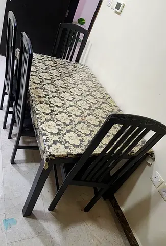 Wooden 4-Seater Dining Table with Chairs — Good Condition