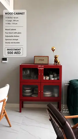 Red Wooden Glass-Front Cabinet - 100cm W, Compact Storage