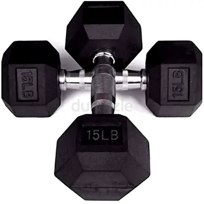 Pair of 15 lb Hex Rubber Dumbbells - Good Condition