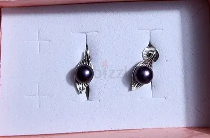 Natural Black pearl earring in 925 silver