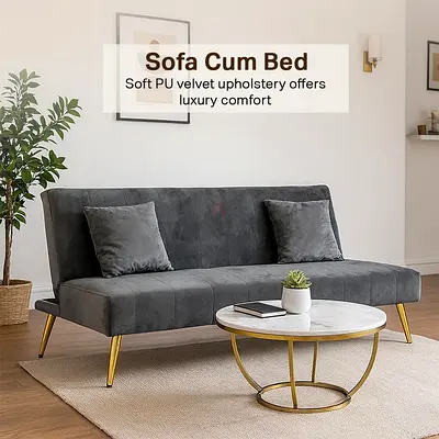 3 Seater Sofa Bed – Grey Foldable Sofa Bed for Small Spaces or Living Room IB-3SSBG