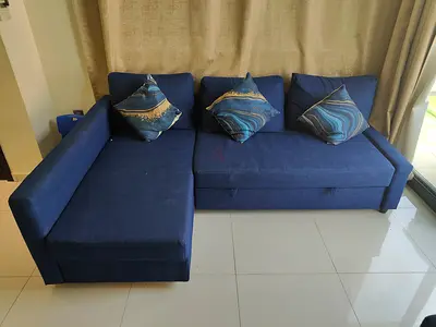 Blue L-shaped Fabric Sofa with Chaise