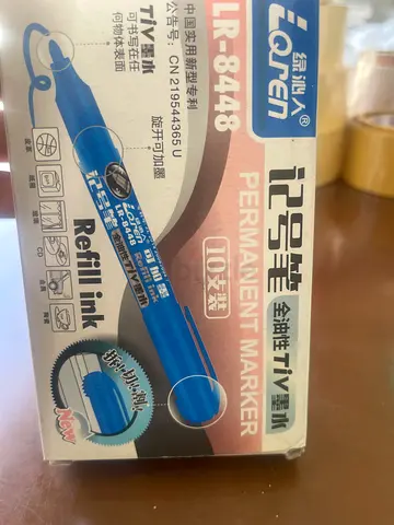 Set of 10 iQren LR-8448 Blue Permanent Markers (New, Sealed Box)