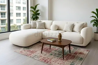 Cream L-shaped Modern Fabric Sofa with Ottoman