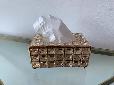 Crystal-style Decorative Tissue Box Holder - Gold Frame
