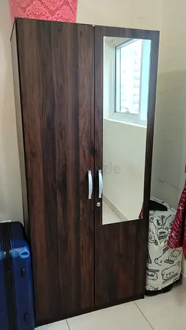 Two-door wardrobe with mirror - dark wood finish