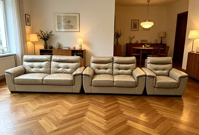 Cream leather 3-piece sofa