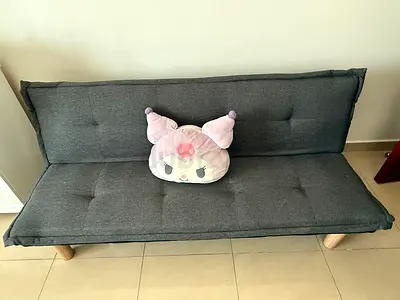 Compact Grey Fabric Sofa Bed / Futon - Good Condition